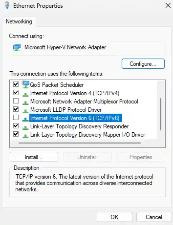 Disable IPv6 with PowerShell